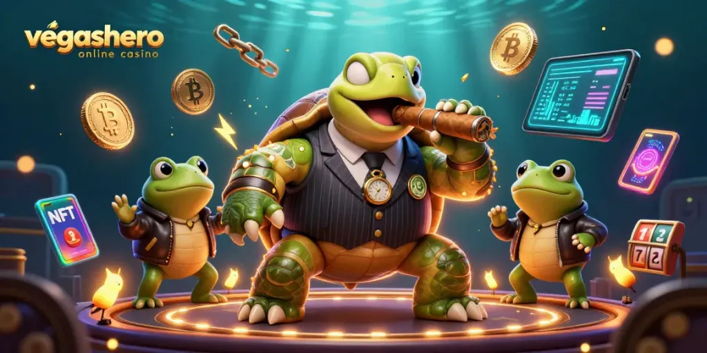 Experience the thrill of the vegashero online casino with a dynamic 3D illustration featuring vibrant gaming elements.