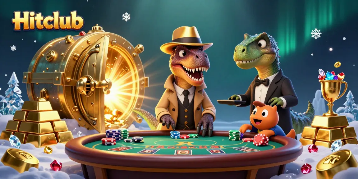 Hitclub velociraptor card counter at a blackjack table with a stegosaurus pit boss, vibrant casino scene.