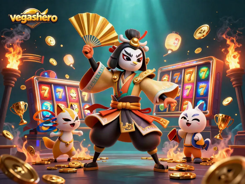 Experience the thrill of vegashero with vibrant slot reels and celebratory casino elements.