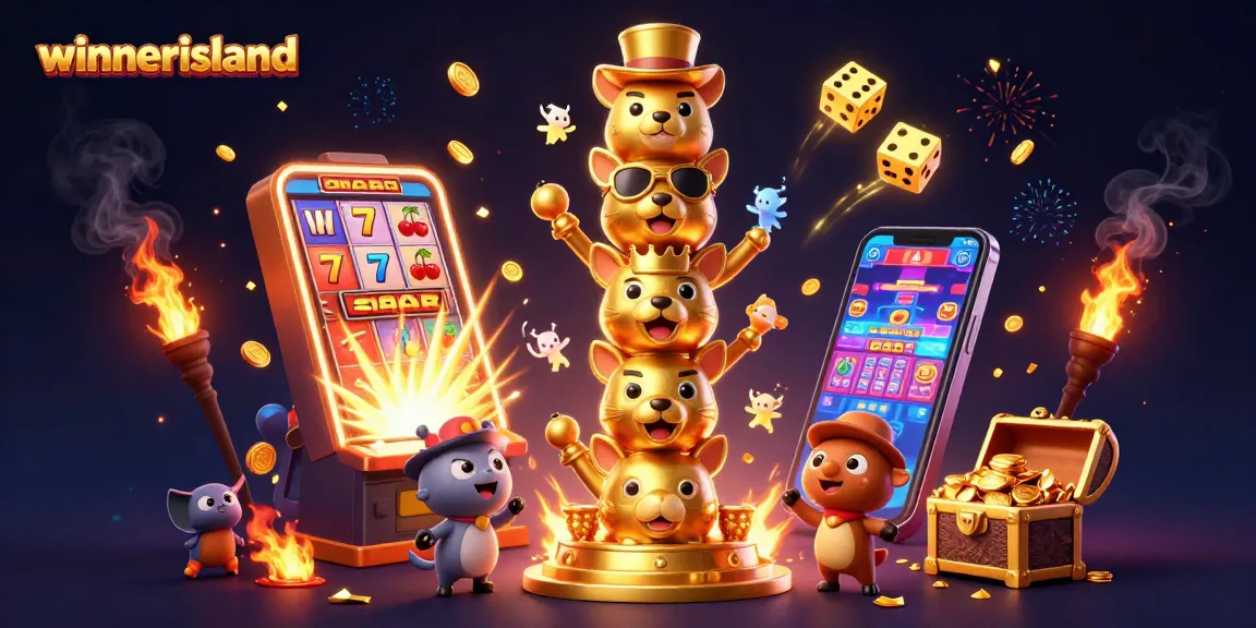 Experience thrilling wins at Winner Island Casino with an enchanting 3D illustration showcasing vibrant gaming elements.