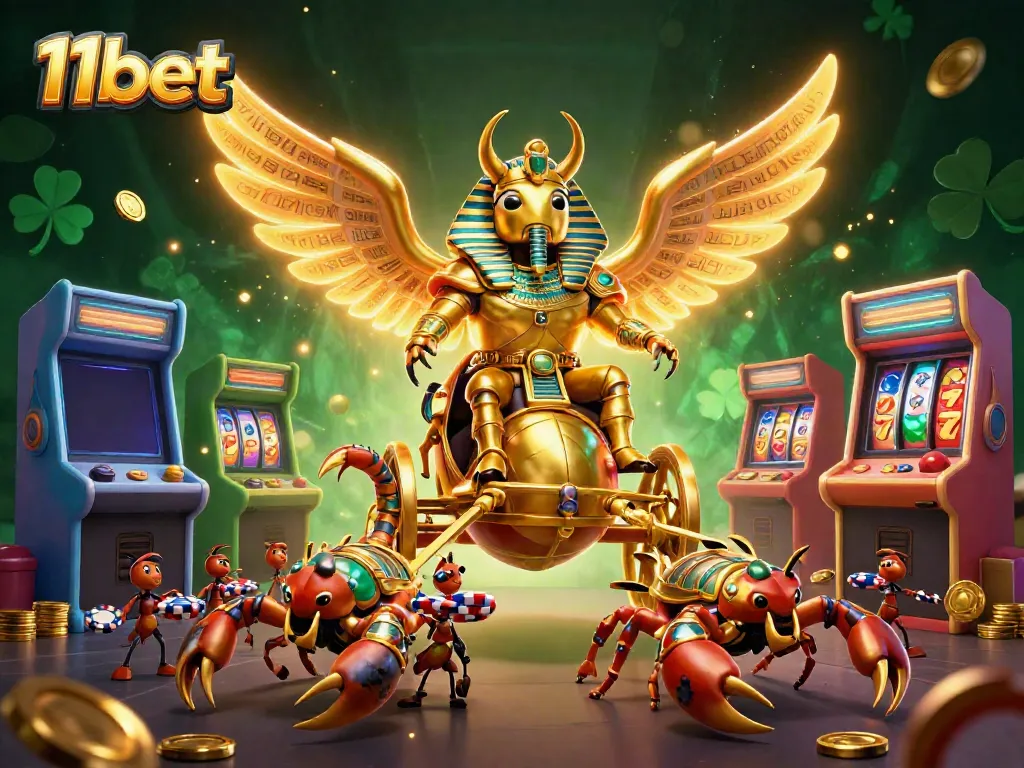 Experience the thrill of 11bet with a vibrant 3D casino scene featuring unique gaming elements.