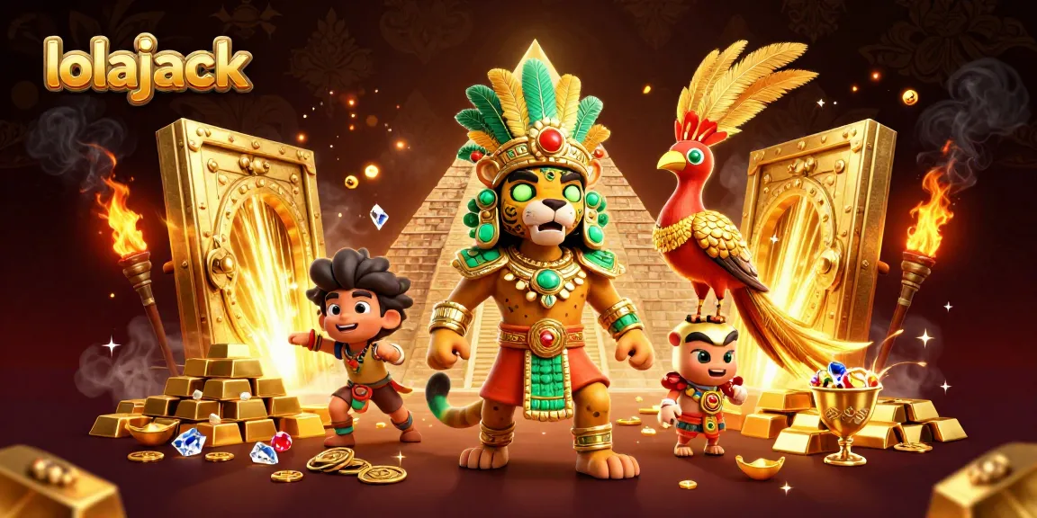 Play at Lolajack Casino with vibrant gems and dynamic treasure elements filling the scene.